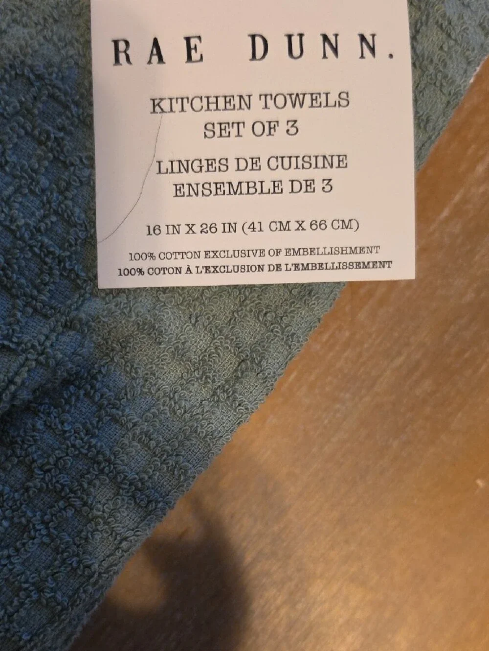 Rae Dunn Olive Green 'BLESSED' Waffle Knit Kitchen Towel Set Of 3 NWT